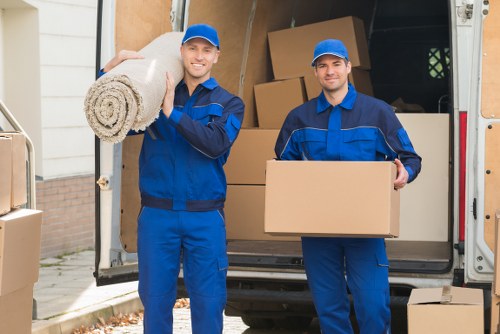 Moving van positioned for a flat removal near Highbury residential streets