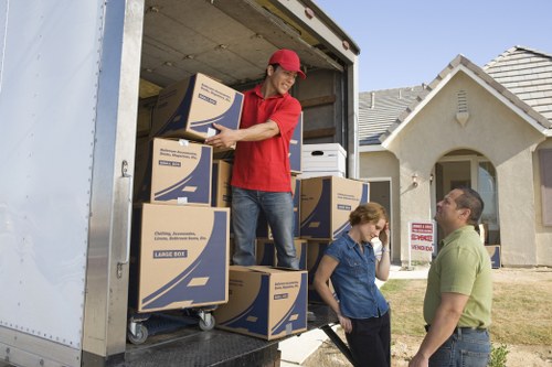 Packed household belongings ready for transport in Highbury