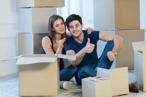 Packing boxes and moving supplies arranged for a Highbury home move