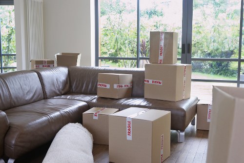 Professional movers carrying items through a residential property